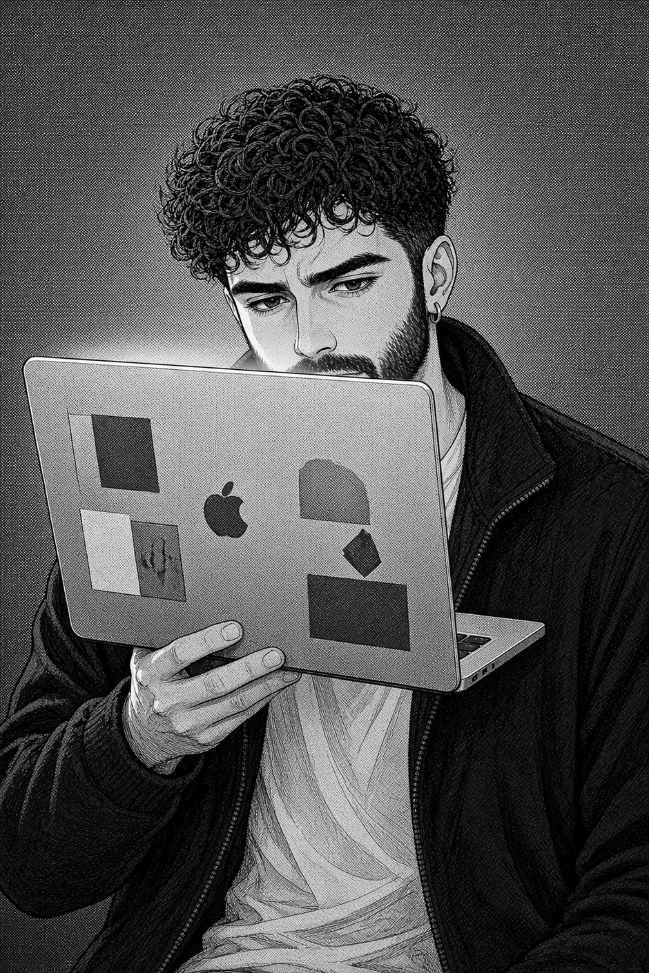 Jordi looking at his laptop