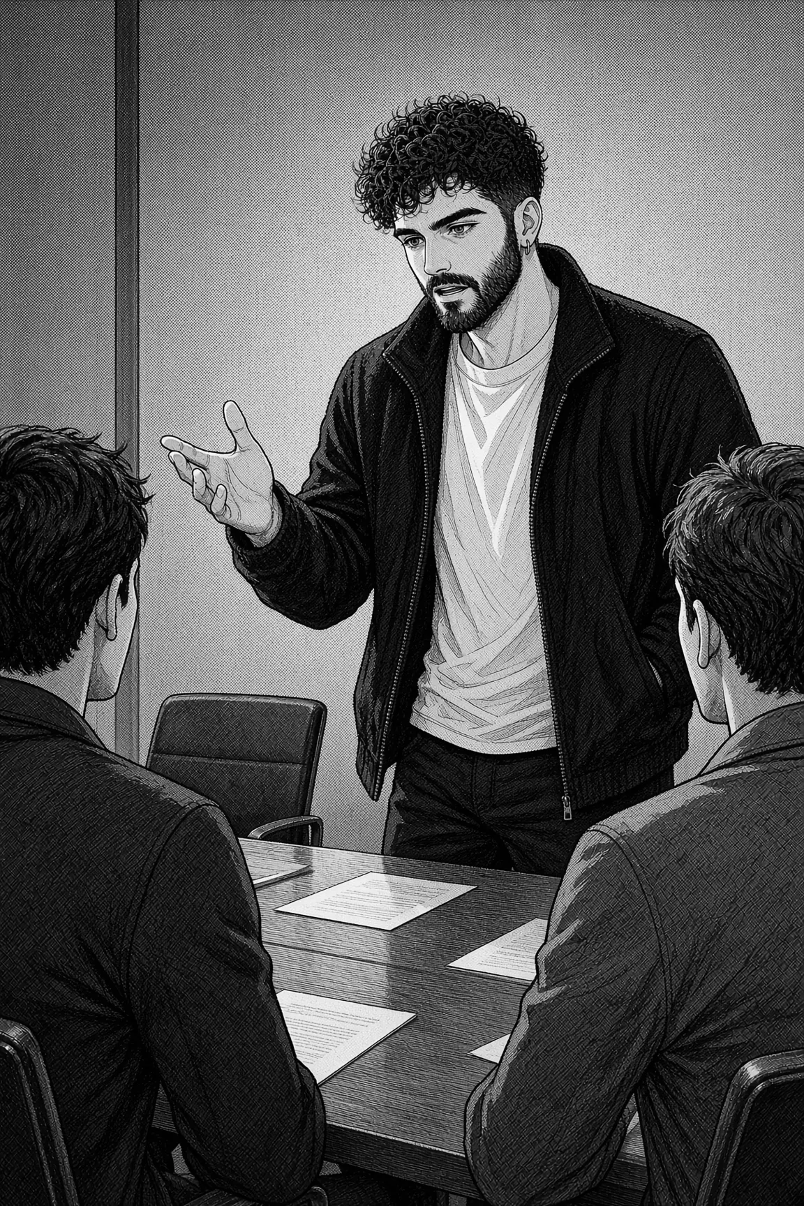 Jordi leading a discussion at a meeting table