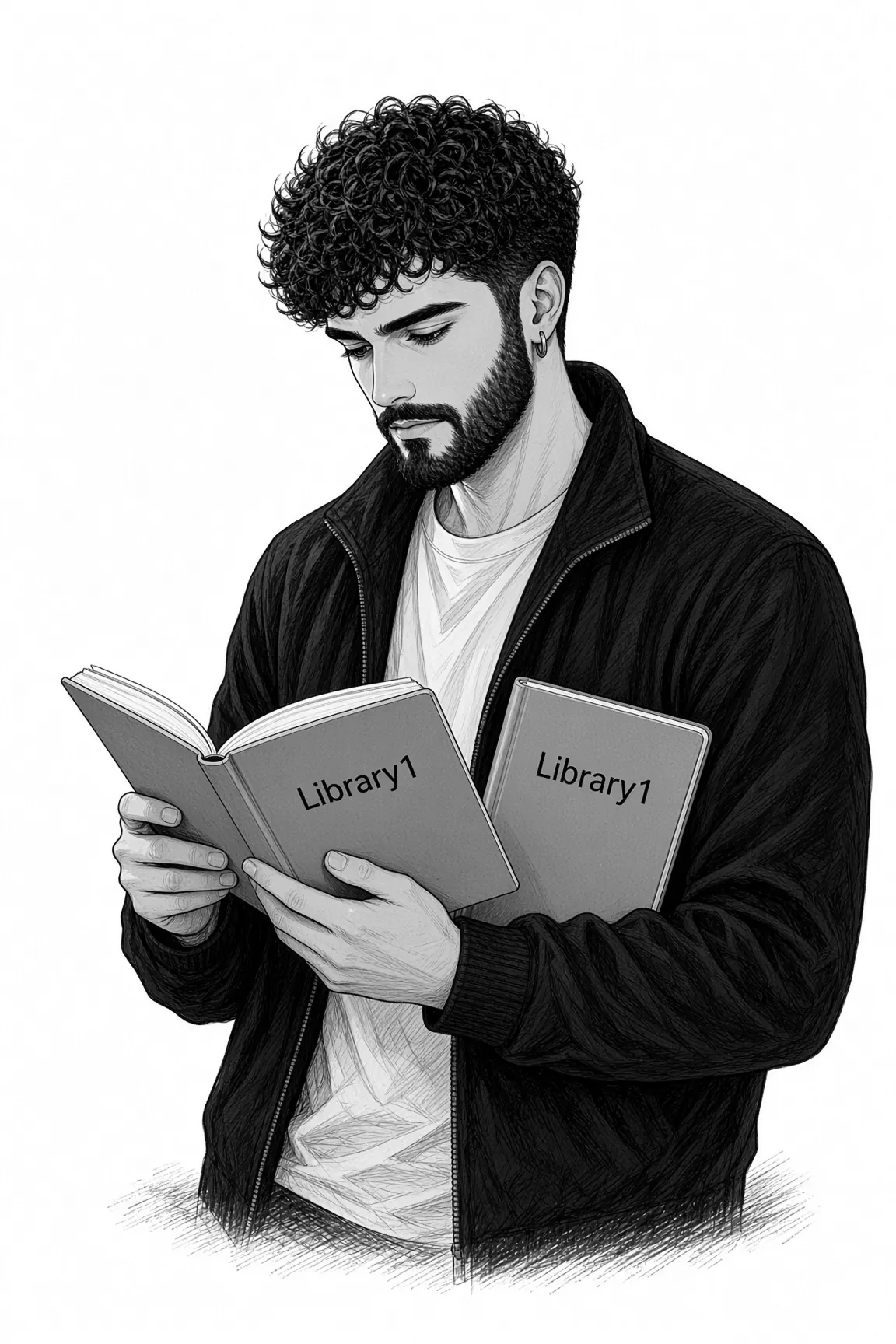 Jordi reading a book titled Library1