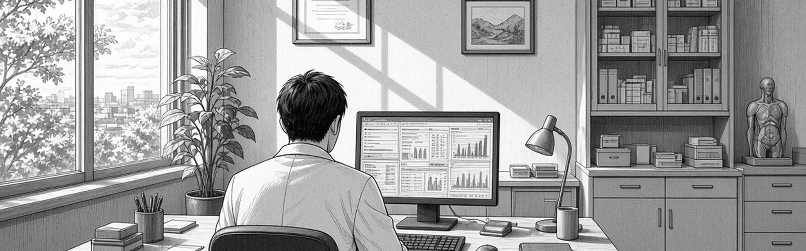 Jordi at his desk in an office, working on a dashboard
